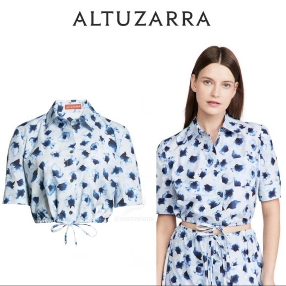 ALTUZARRA Ben Cropped Floral-print Cotton-poplin Shirt In Coventry Blue Petal